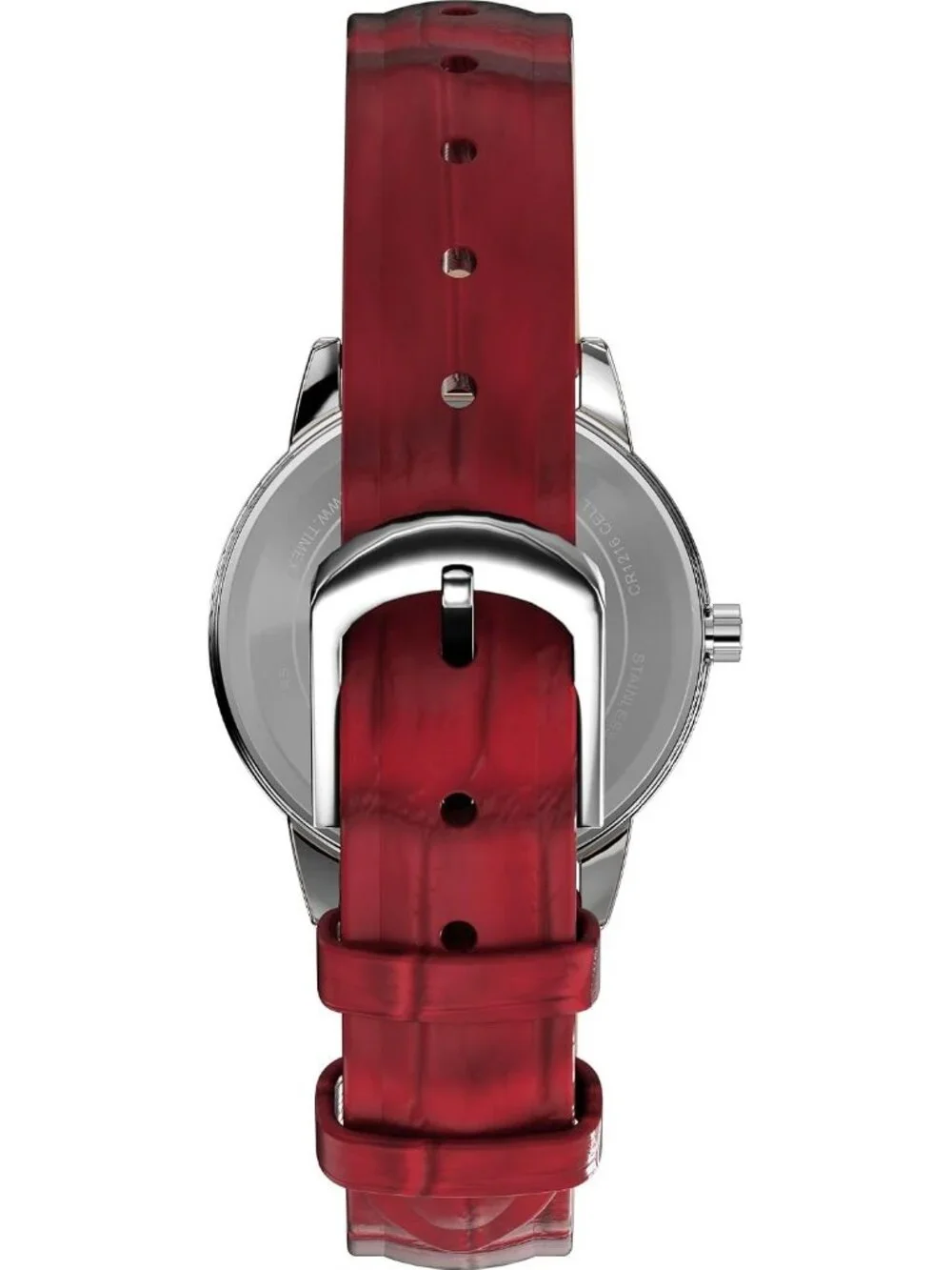 Women's Red/Silver-Tone/White/30mm Easy Reader Leather Strap Wrist Watches